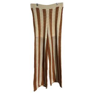 Crochet Wide Leg Pants Womens Brown & Cream Stripes By Solitaire Size L